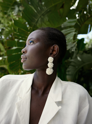 Earrings With Beads, White, hi-res