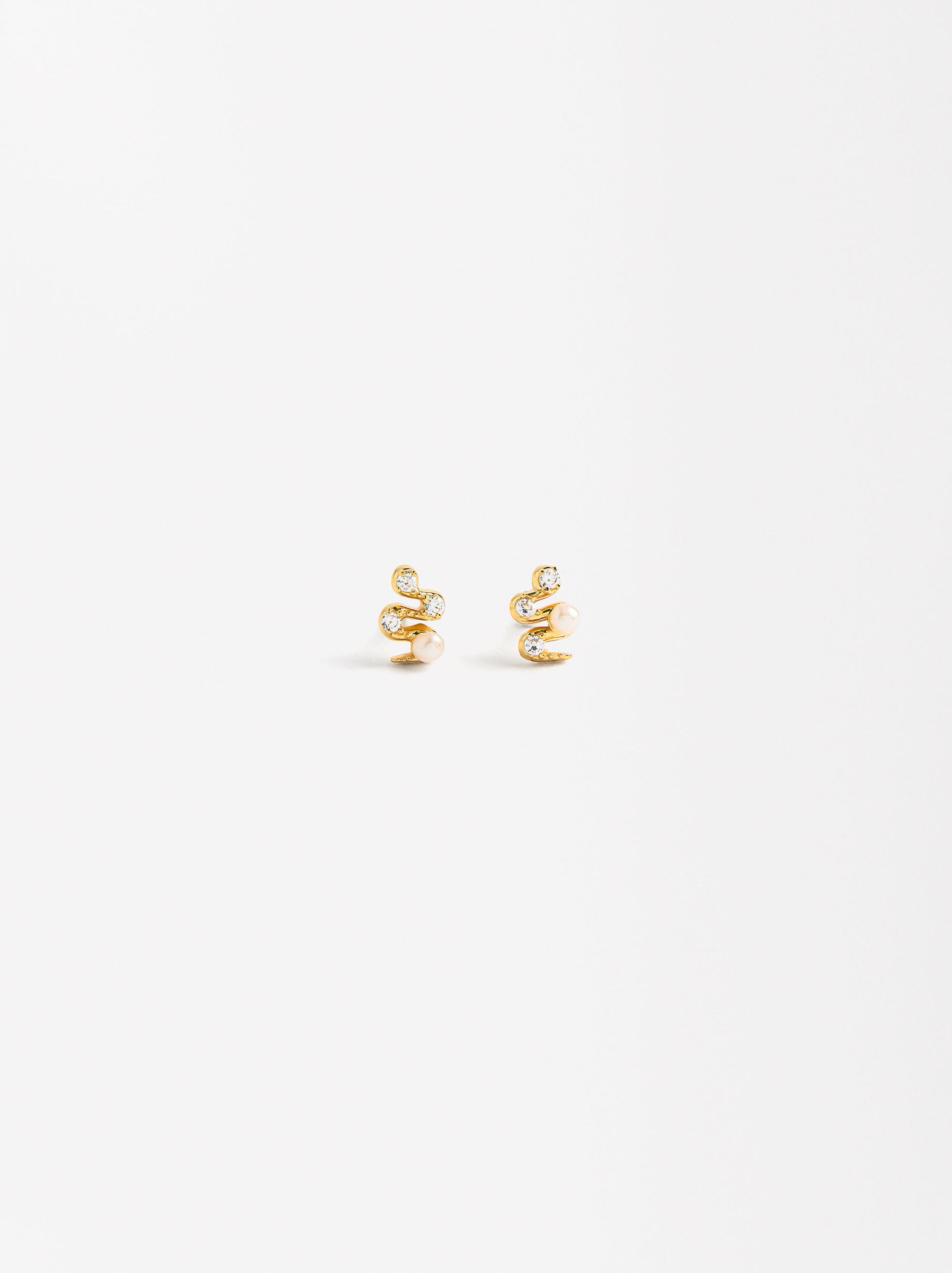 Snake pearl and zirconia earrings - 925 sterling silver image number 1.0