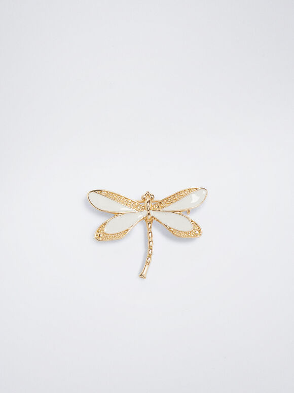 Dragonfly Brooch, White, hi-res