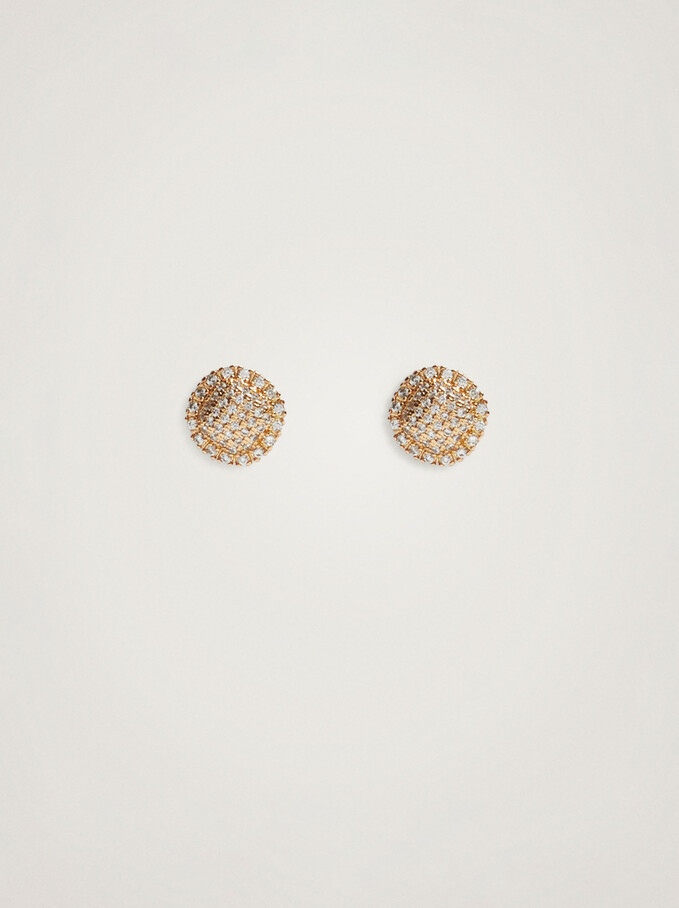Stud Earrings With Zirconia, Golden, hi-res