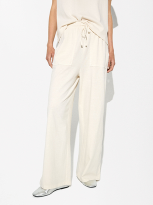 Cotton Trousers With Pockets, Beige, hi-res