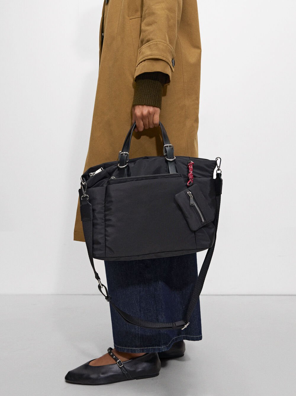 Nylon tote bag with strap L