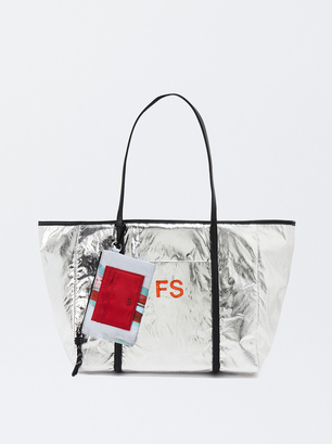 Personalized Metallic Shopper Bag L, Silver, hi-res