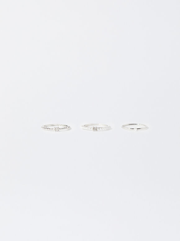 Set Of Rings With Faux Pearls, Silver, hi-res