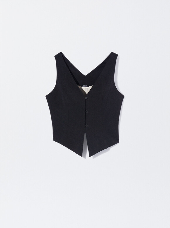 Chaleco Cuello De Pico, Negro, hi-res