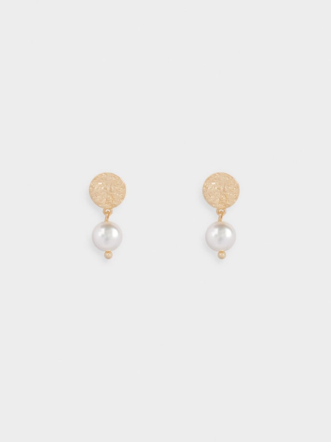 Short 925 Silver Earrings With Faux Pearls, Golden, hi-res