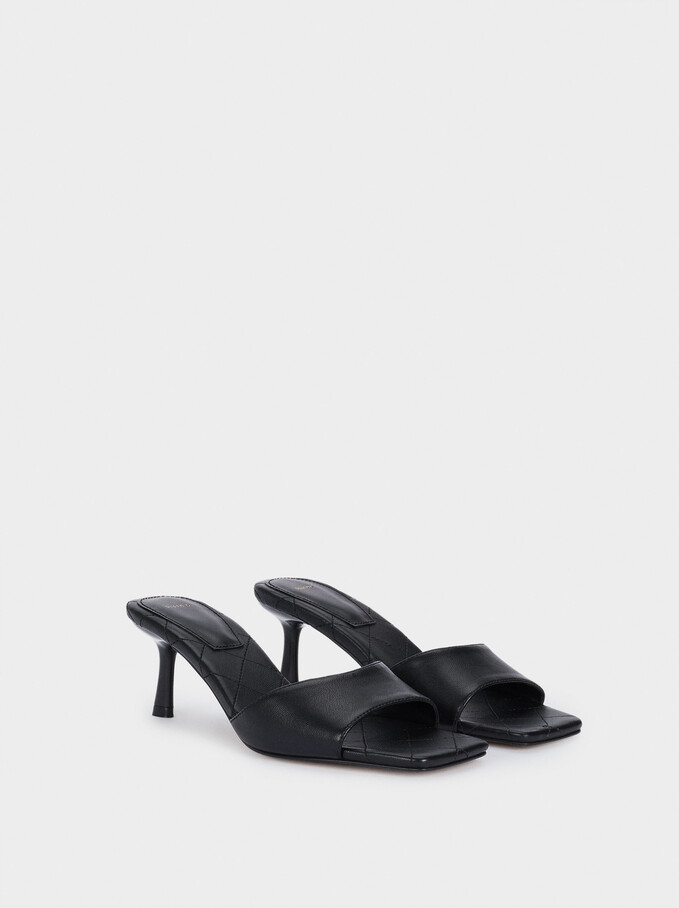 Mid-Heel Square Toe Sandals, Black, hi-res