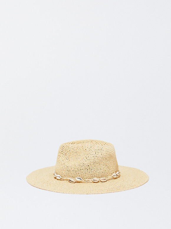 Braided Hat With Shells, White, hi-res