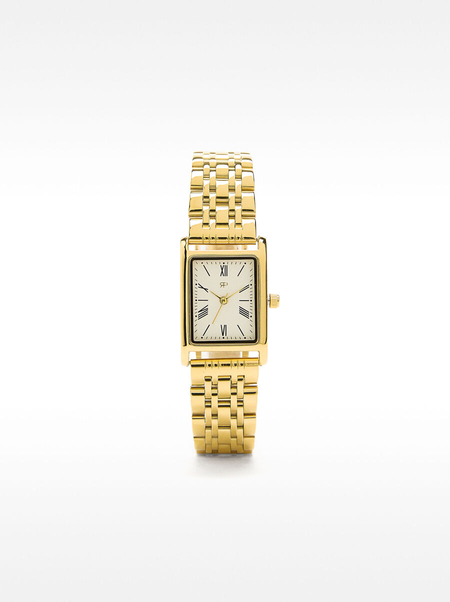 Square watch with a stainless steel bracelet