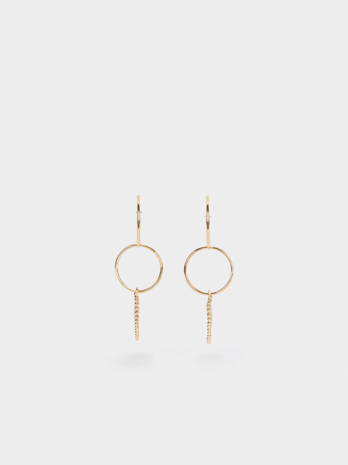 Extra Long Earrings With Heart, Golden, hi-res