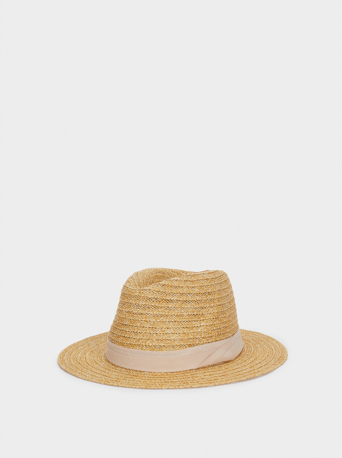 Woven Hat With Contrast Band, Beige, hi-res