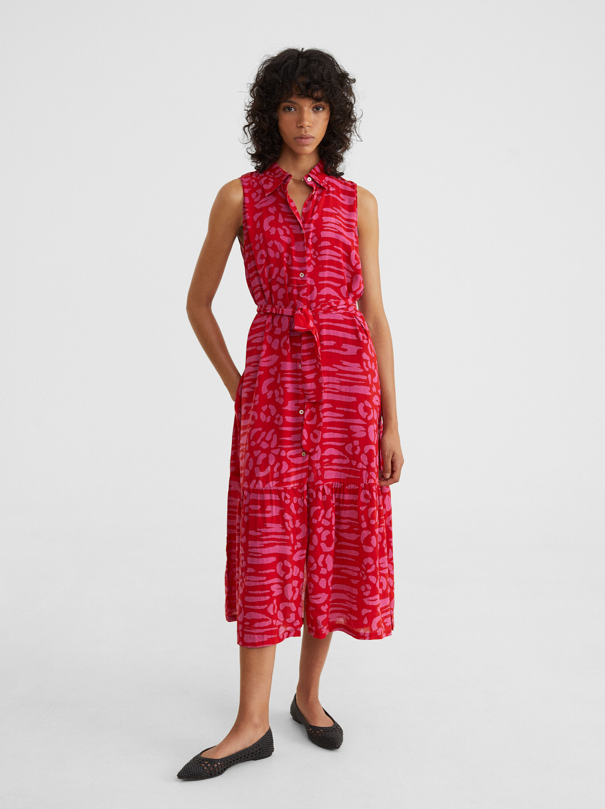 button up red dress