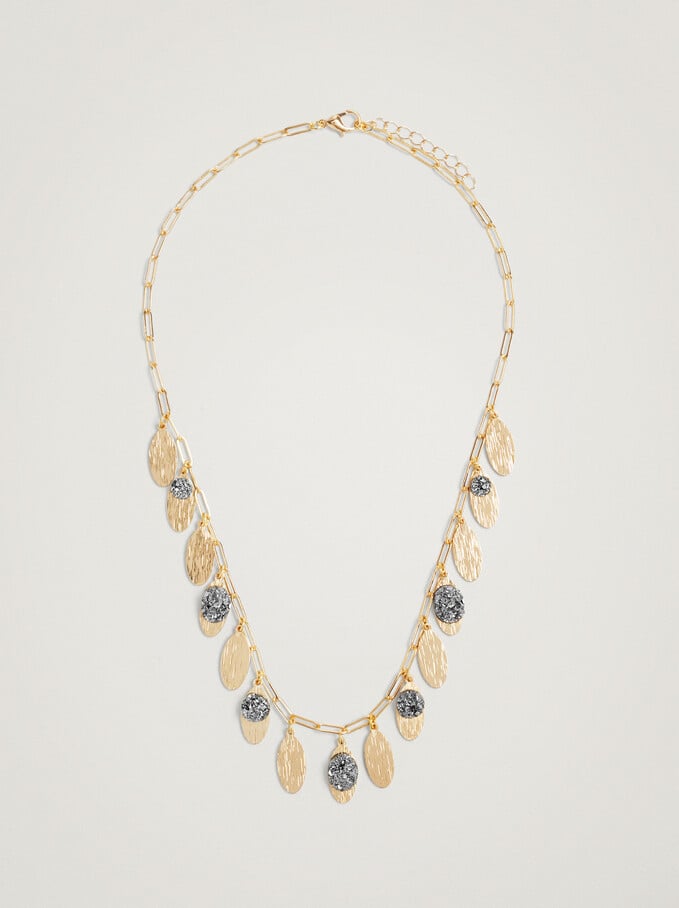 Golden Necklace With Strass, Golden, hi-res
