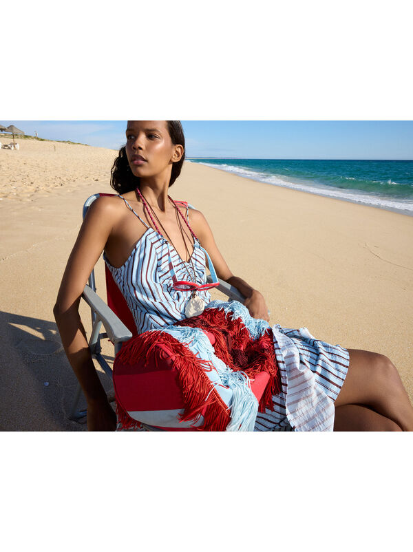 Midi dress with stripes and straps