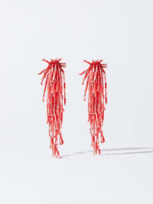 Earrings With Beads, Coral, hi-res
