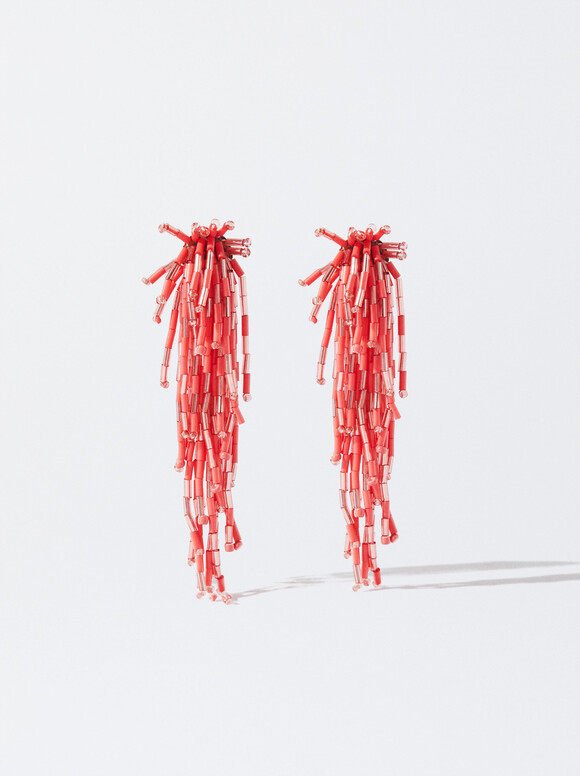 Earrings With Beads, Coral, hi-res