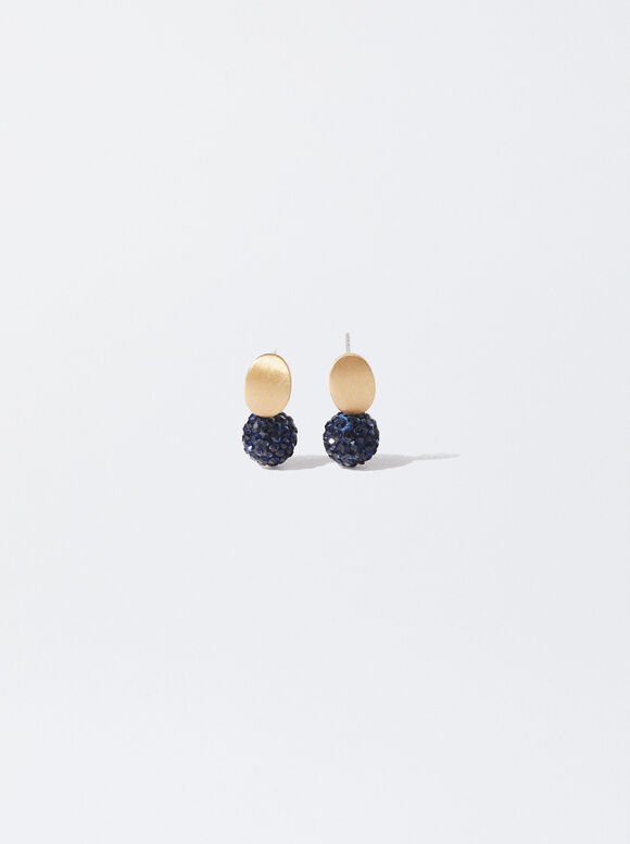 Short Earrings With Rhinestones, Blue, hi-res