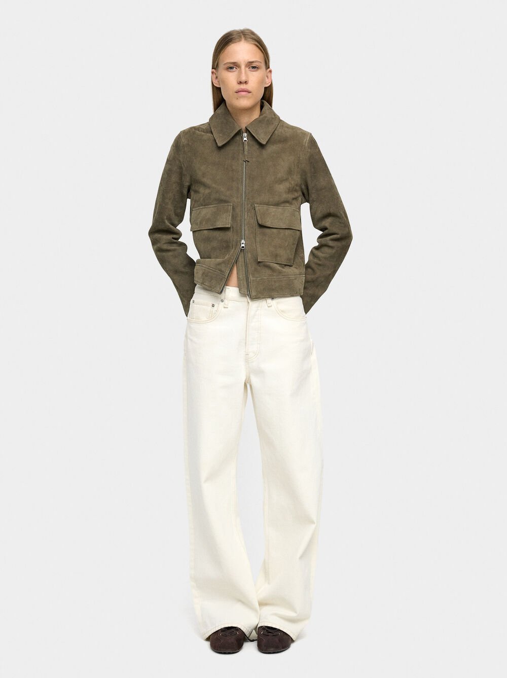 Leather jacket with zipper