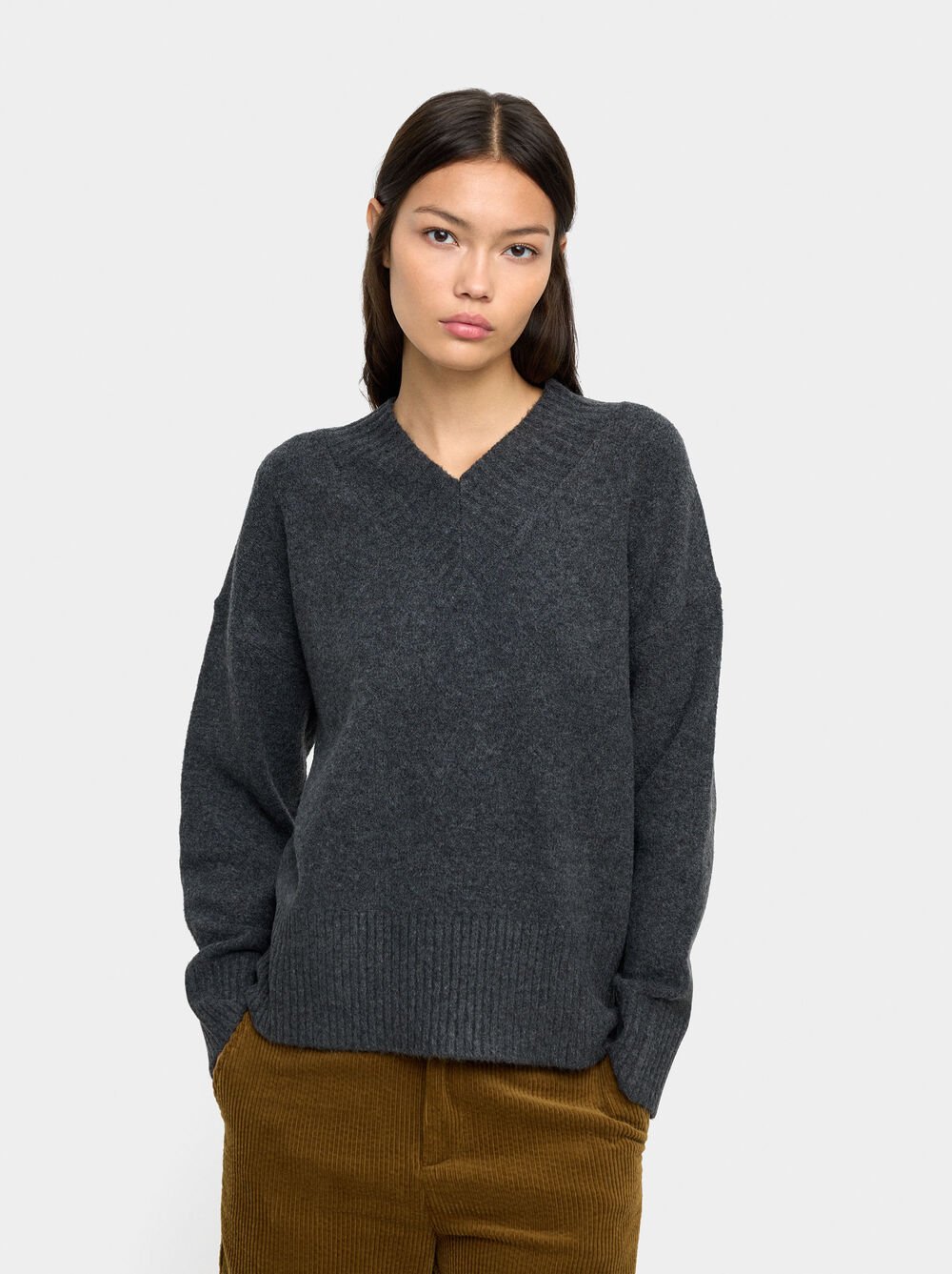 Knit sweater with V-neck