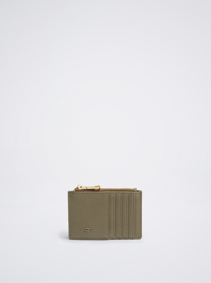 Printed Card Holder With Coin Purse, Khaki, hi-res