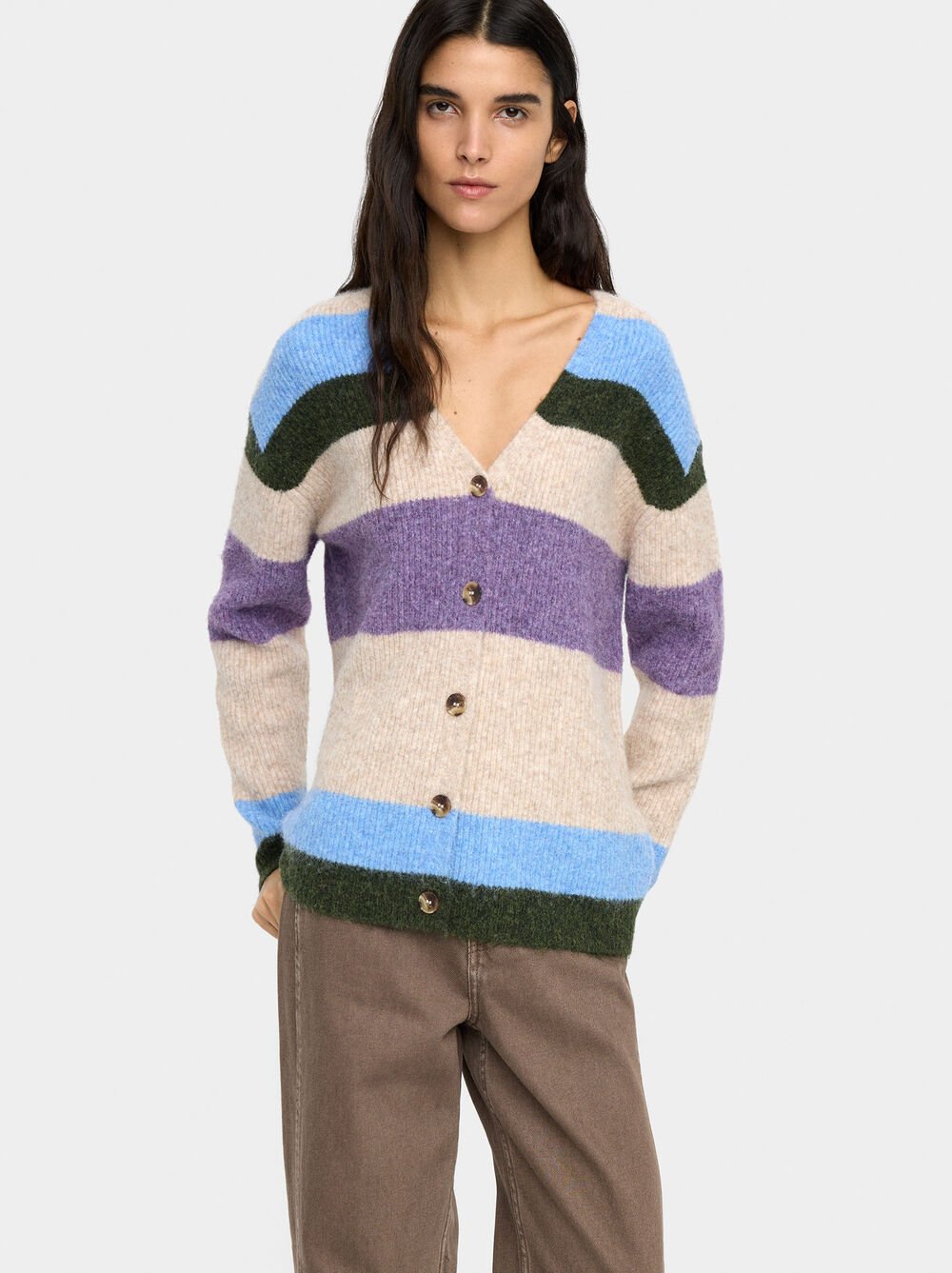 Knit cardigan with stripes