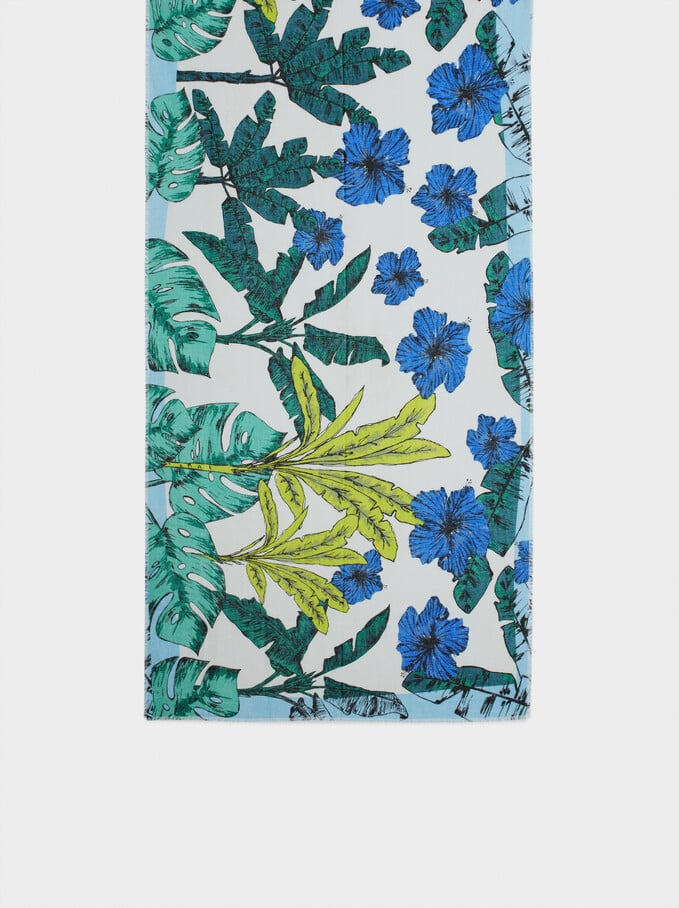 Printed Scarf Made From Recycled Materials, Blue, hi-res