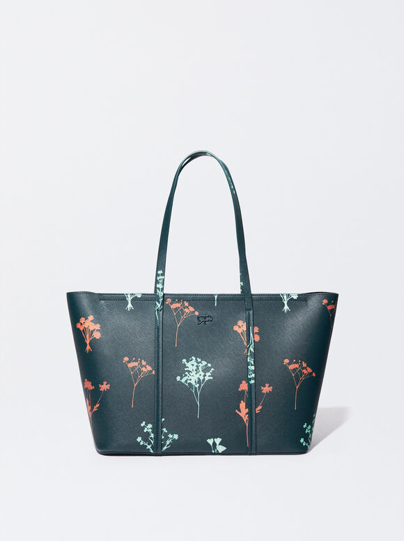 Flower Printed Tote Bag, Multicolor, hi-res