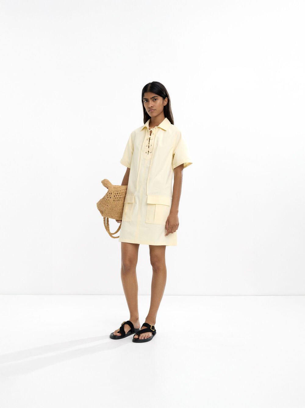 Vestido camiseiro com bolsos 100% algodão