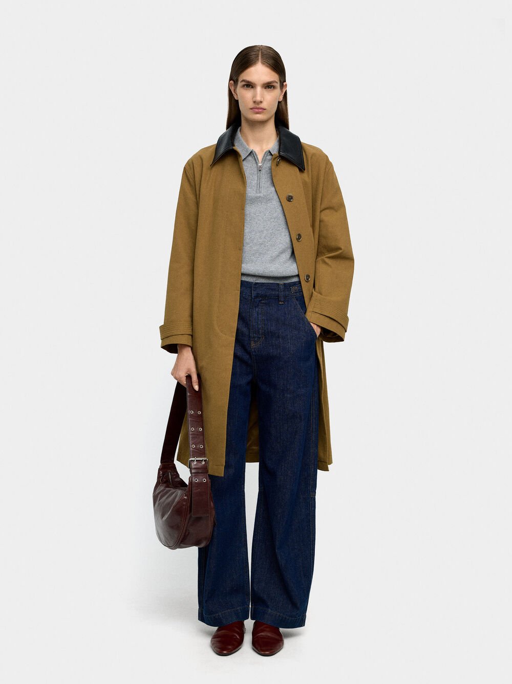 Cotton trench with contrast collar