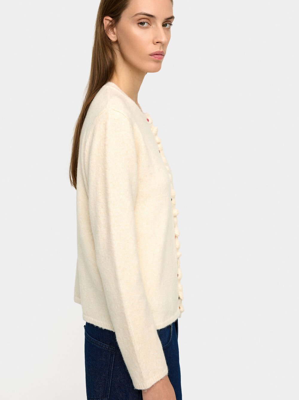 Knitted cardigan with ruffles