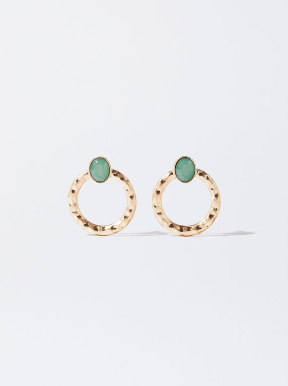 Earrings With Resin, Green, hi-res