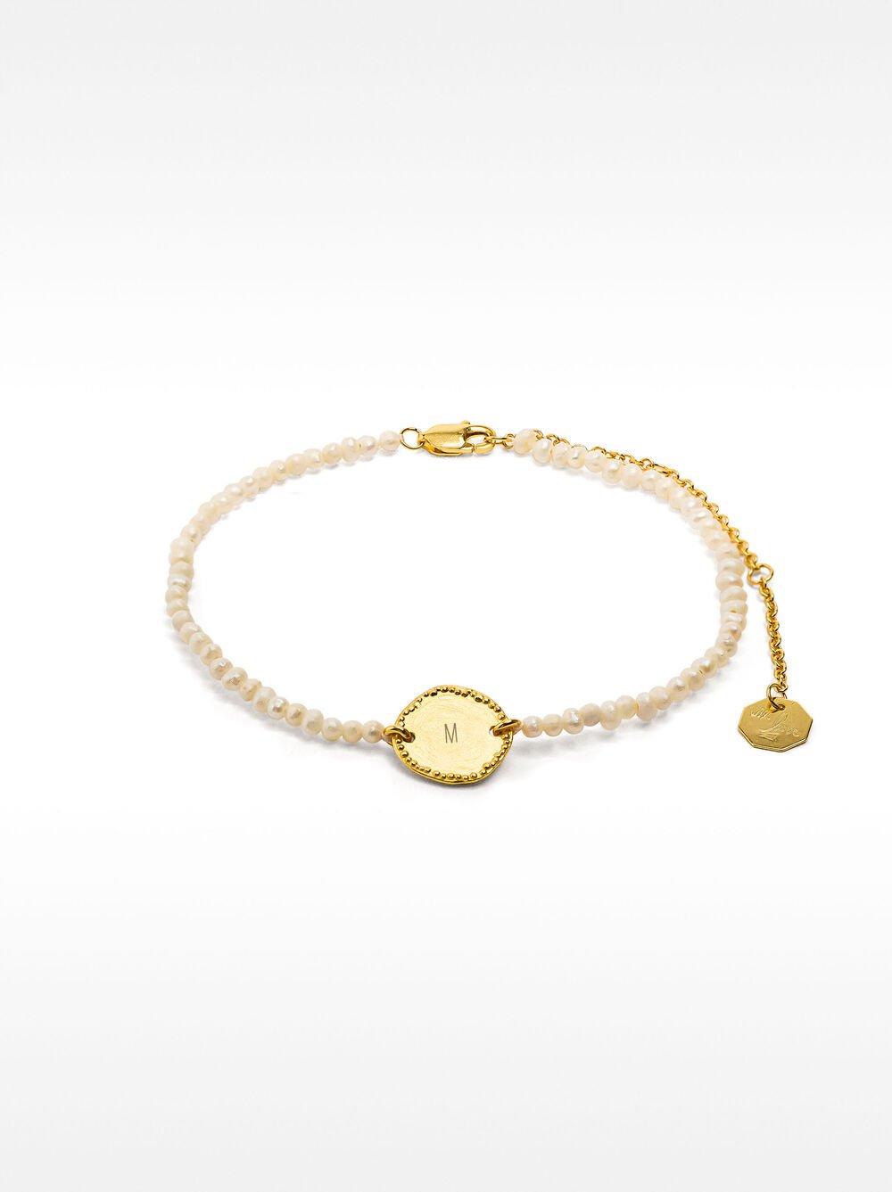 Freshwater pearl bracelet with medal - 925 sterling silver