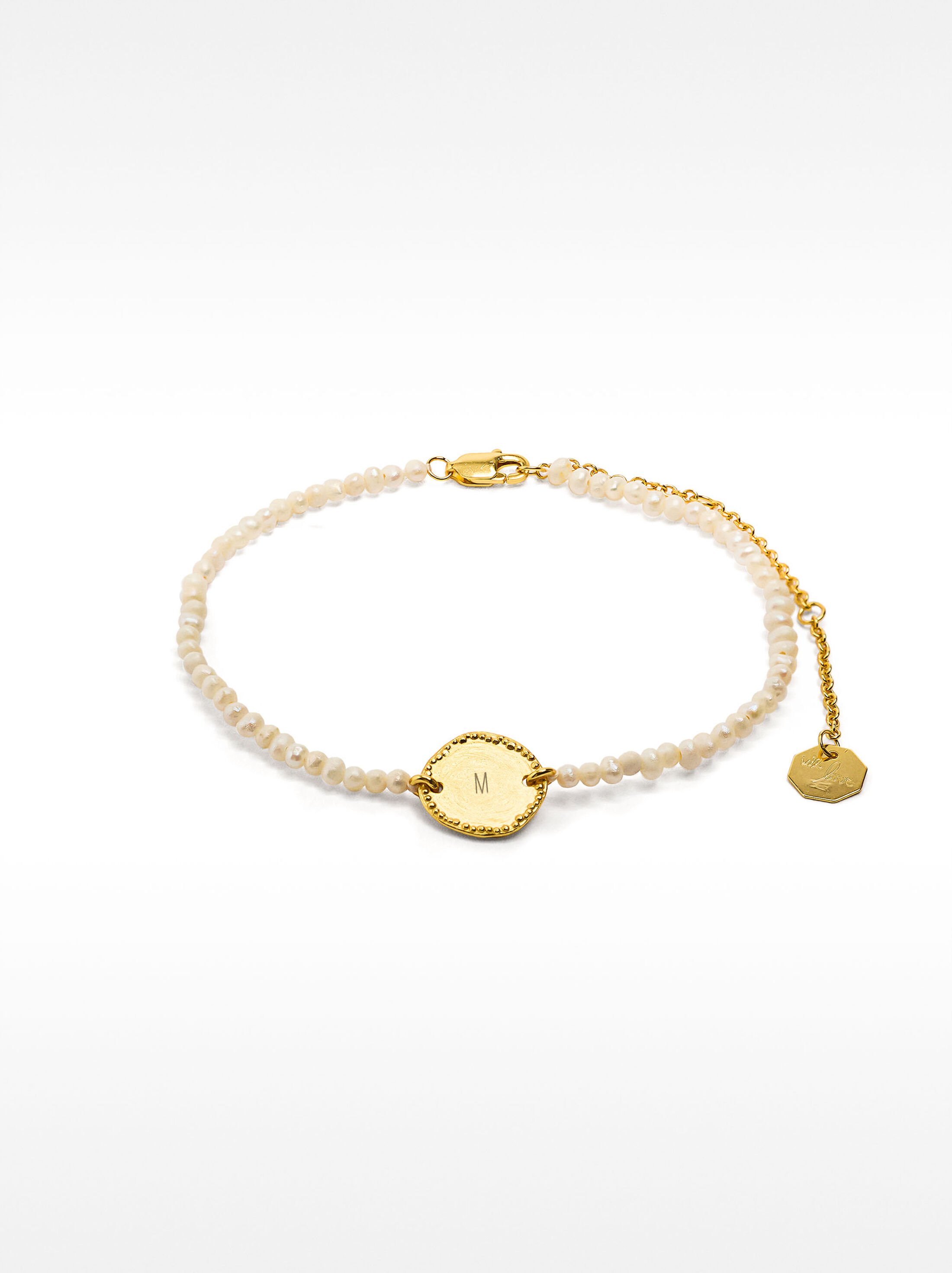 Freshwater pearl bracelet with medal - 925 sterling silver image number 0.0