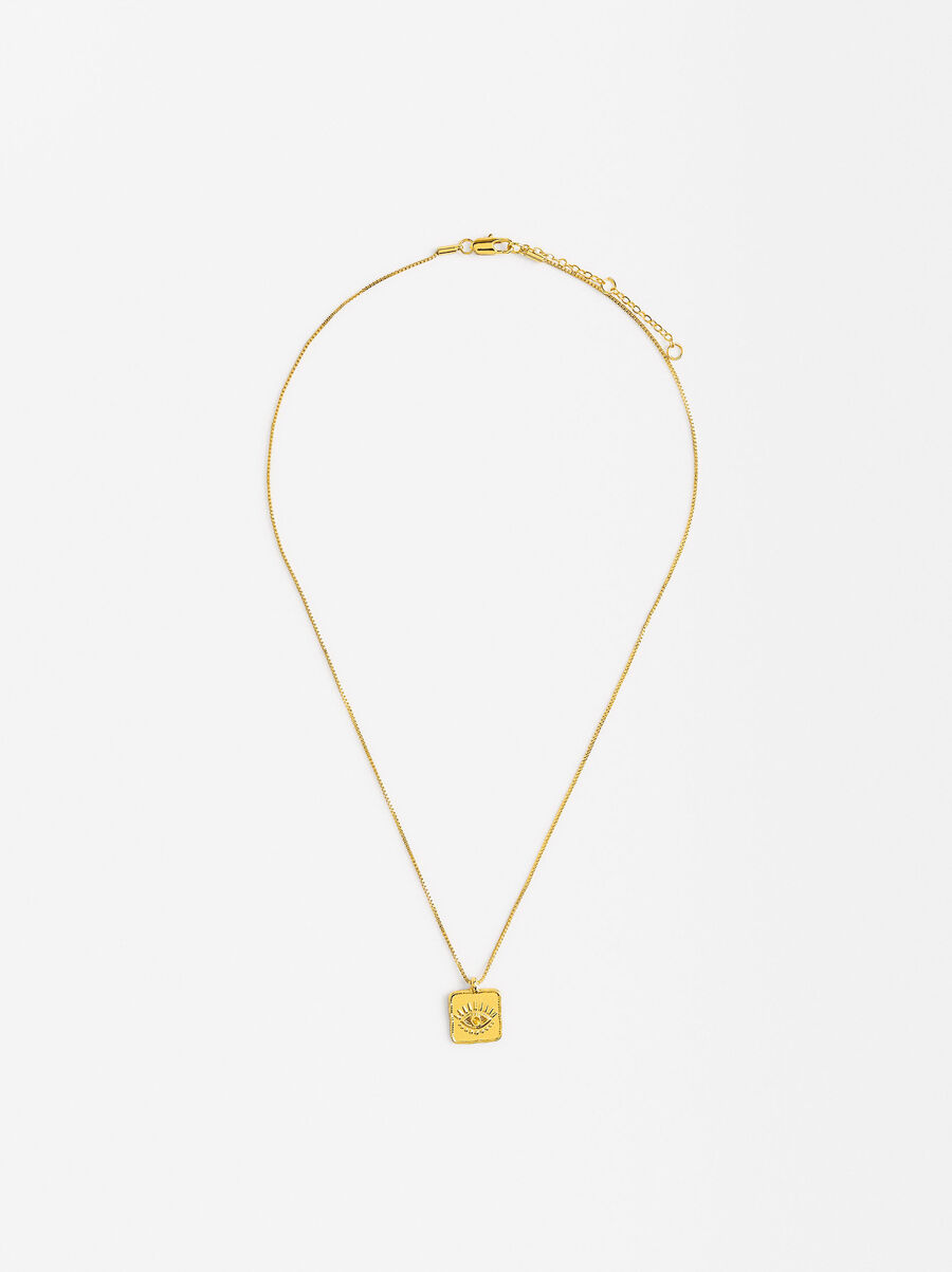 Short Eye Medal Necklace with 18k Gold Plating