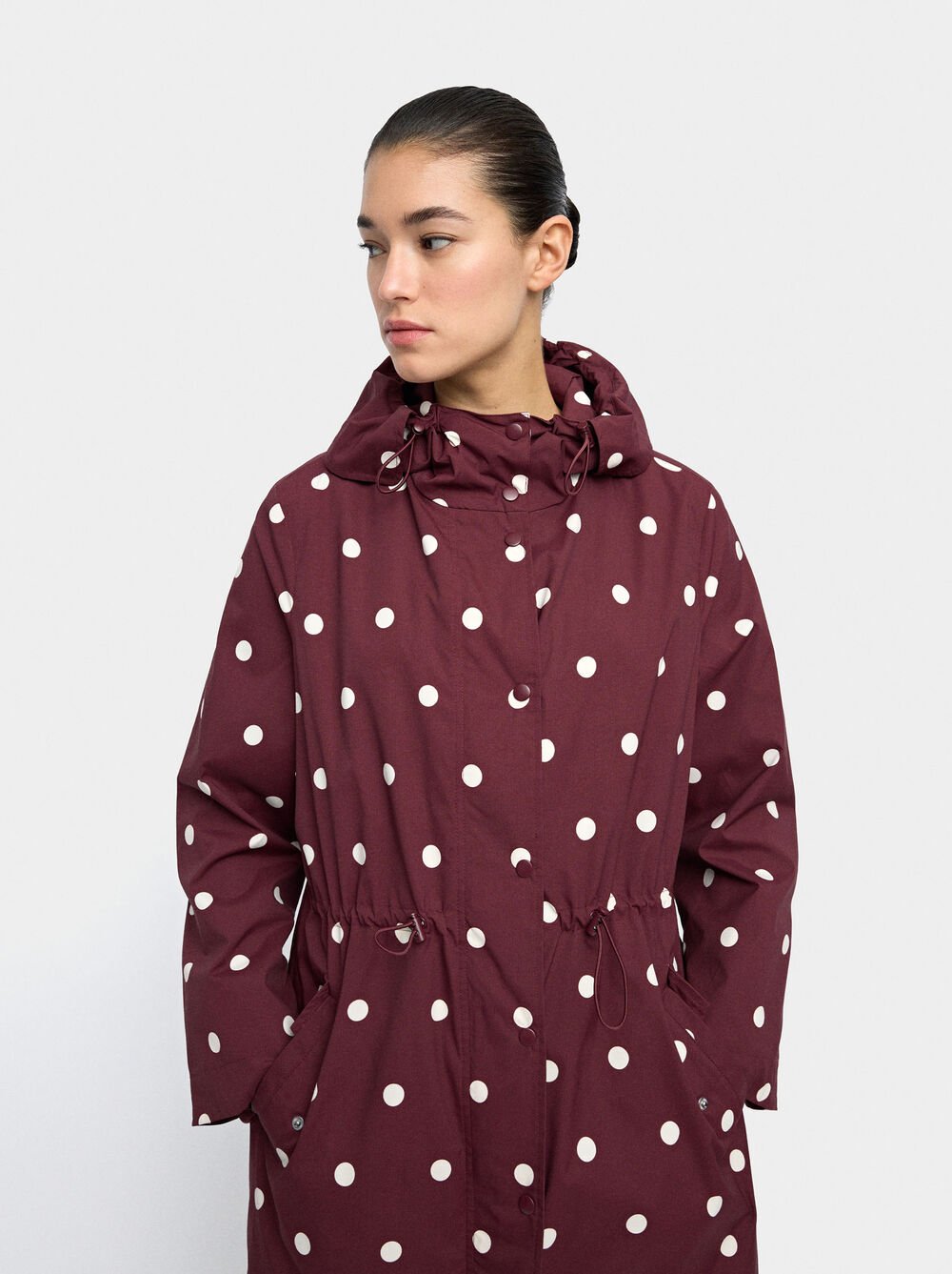 Polka dot parka with hood