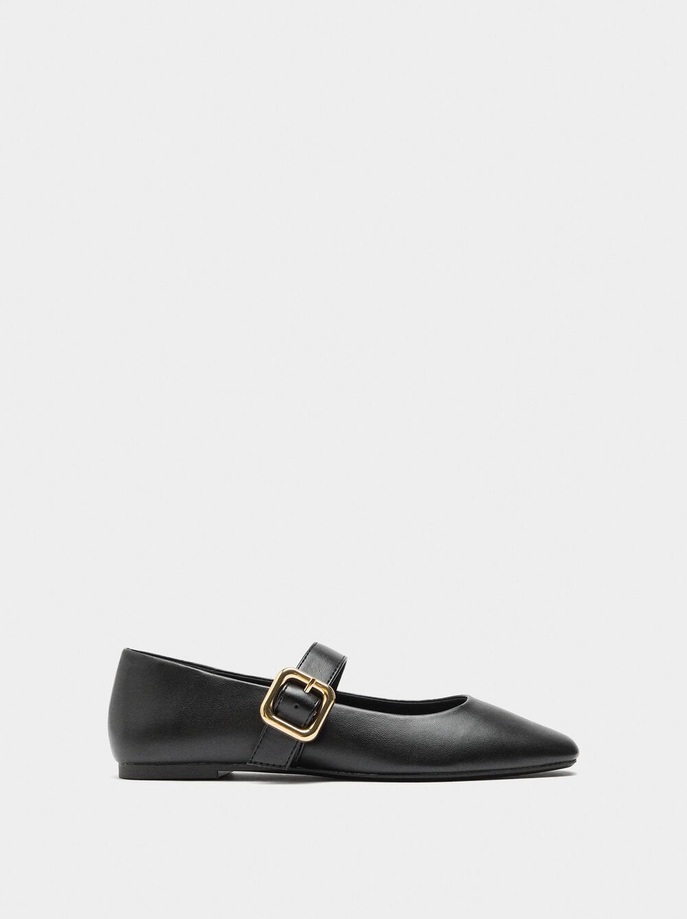 Ballet flats with strap and square buckle