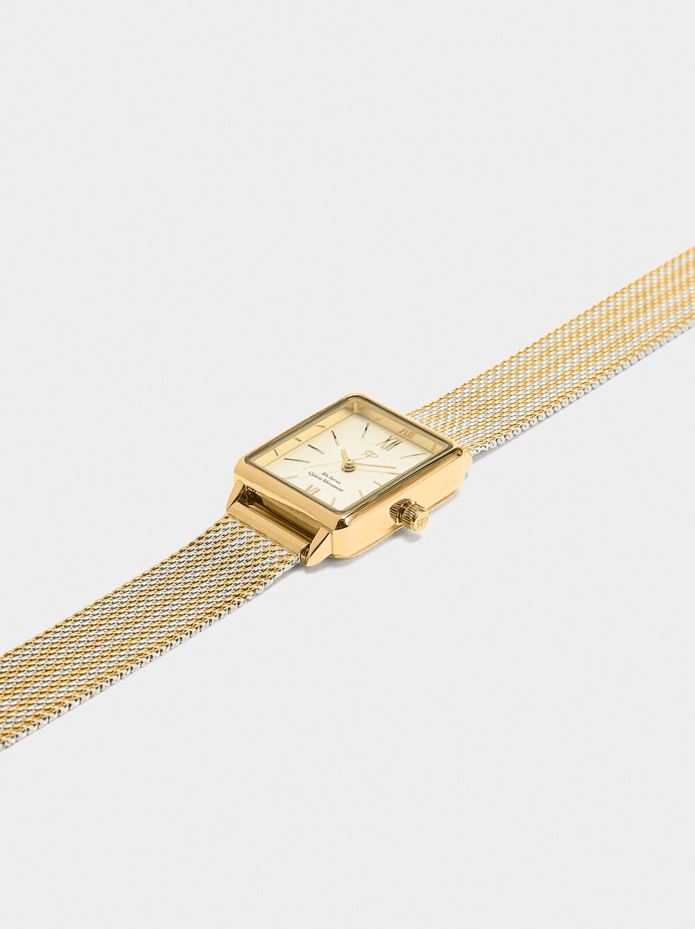 Watch with bicolor steel mesh strap