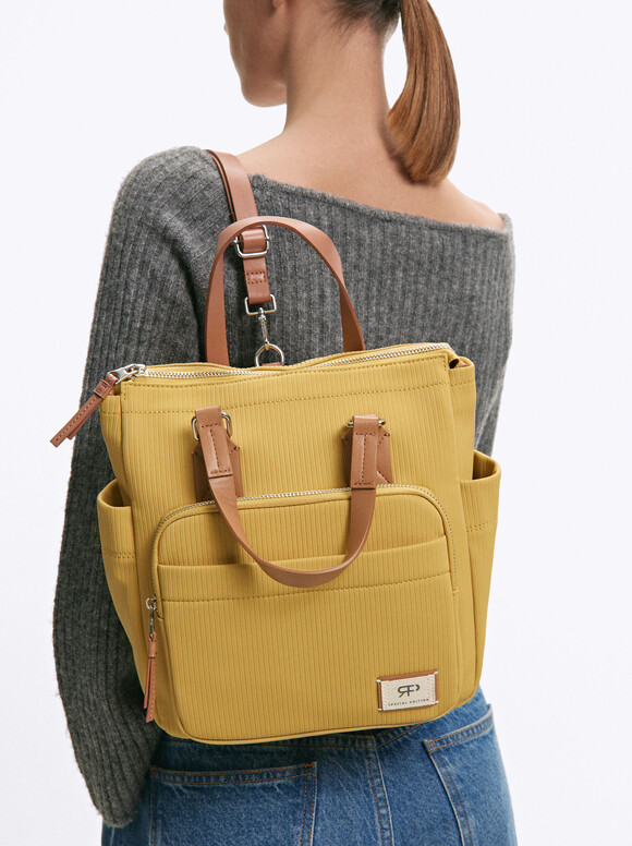Nylon-Effect Backpack With Multi-Way Straps, Yellow, hi-res