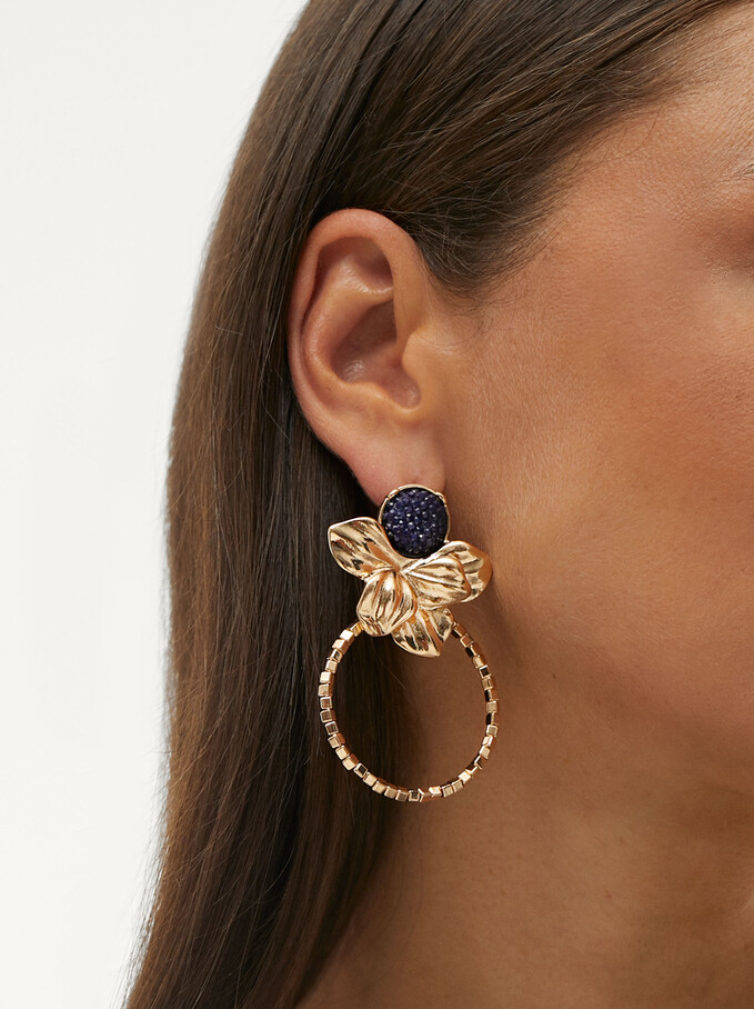 Long Flower Earrings, Blue, hi-res