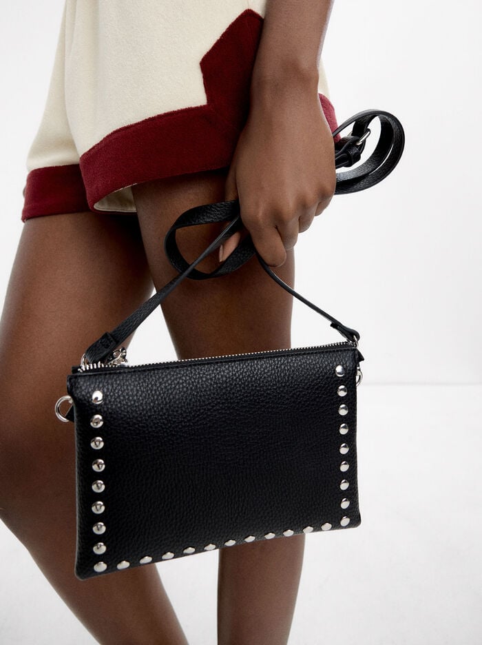 Double crossbody bag with studs
