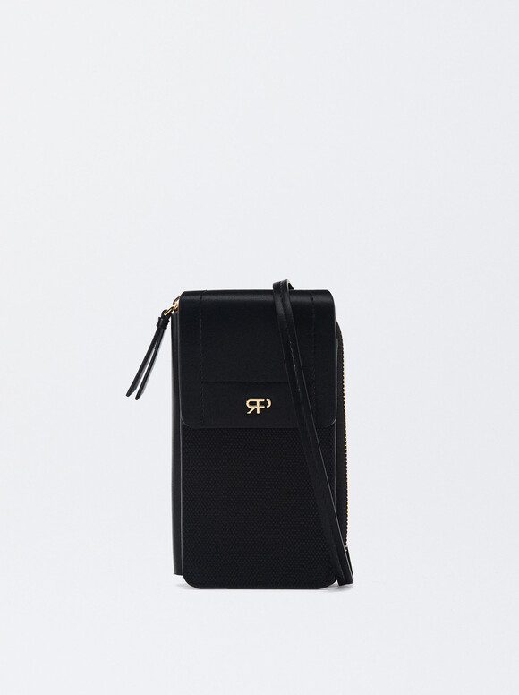 Mobile Phone Bag With Flap Closure, Black, hi-res