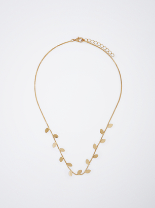 Golden Necklace With Leaf Pendants, , hi-res