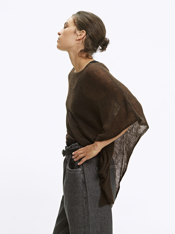 Knitted Cape, Brown, hi-res