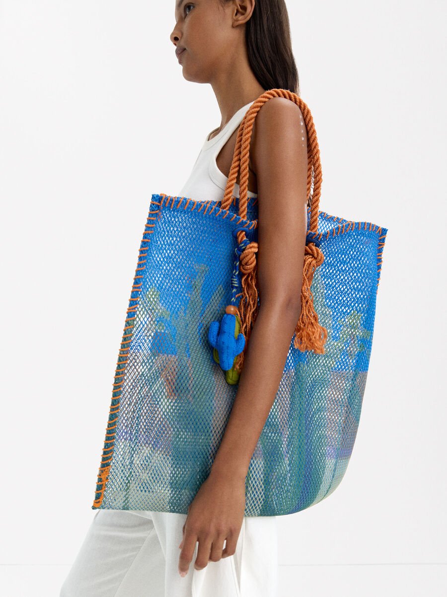 Mesh shopper bag with print