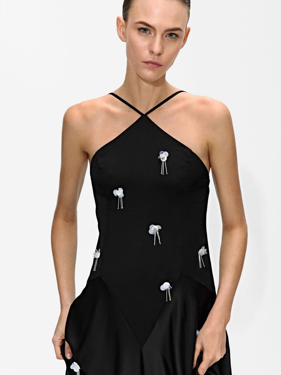 Vestit halter llarg setinat