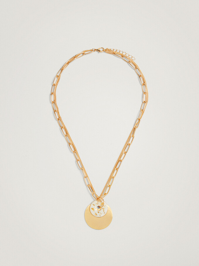 Short Necklace With Pendant, Golden, hi-res