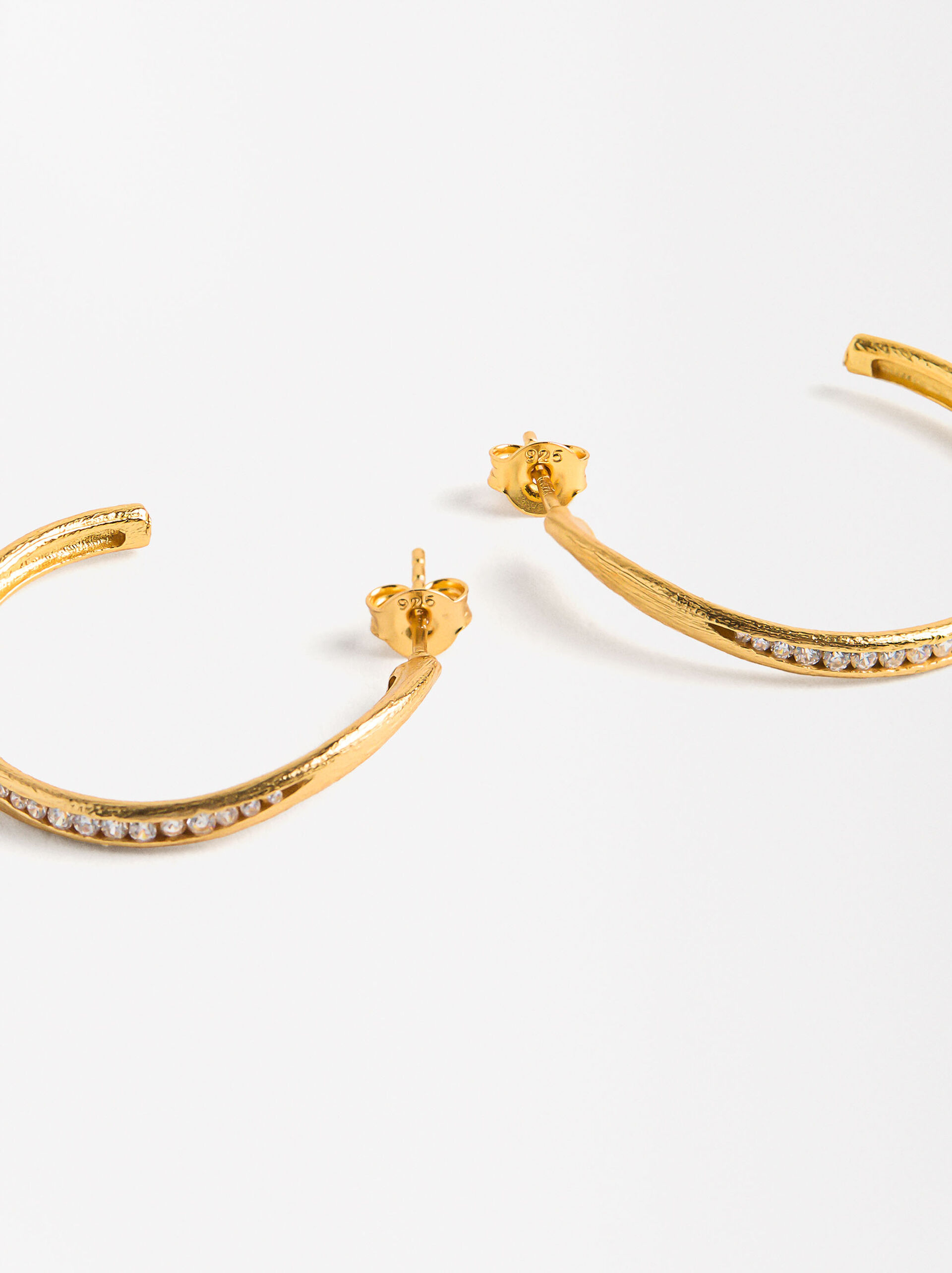 Irregular hoops with zirconias - 925 sterling silver image number 3.0
