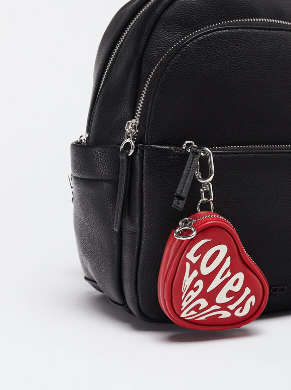 Backpack With Heart Pendant, Black, hi-res