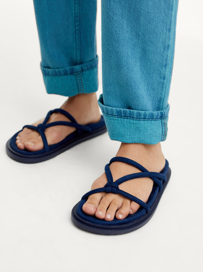 Strap Sandals With Knot, Navy, hi-res