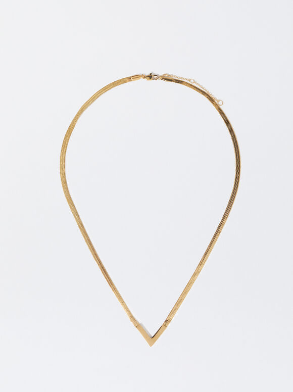Stainless Steel Golden Necklace, Golden, hi-res